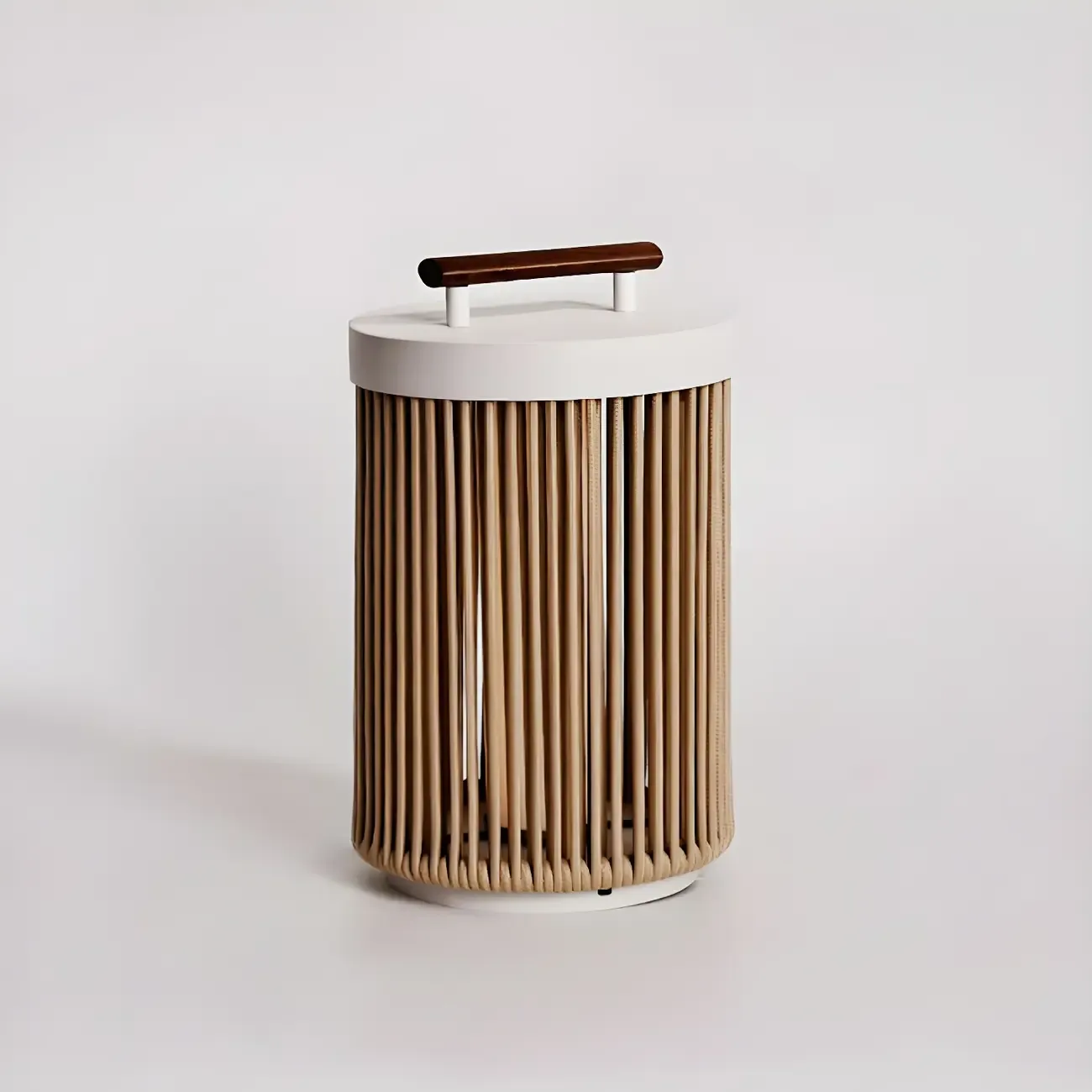 Rattan Grid Metal Cylindrical Post Cap Light Image - 8