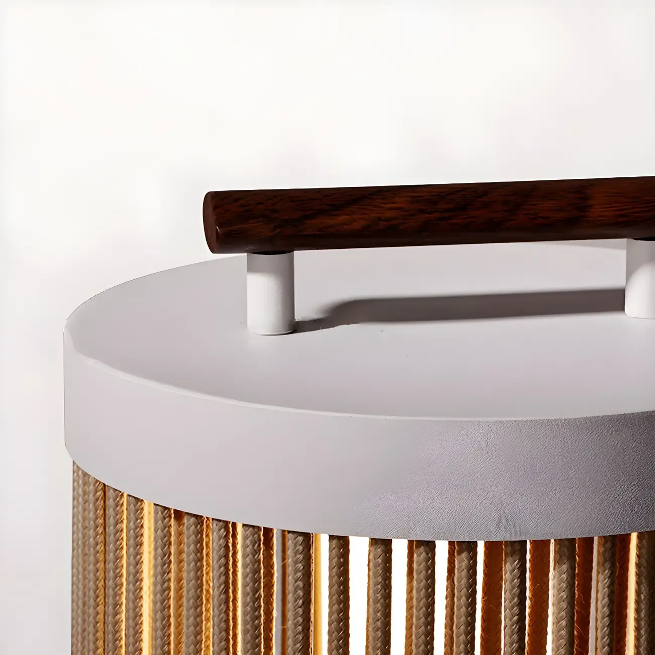 Rattan Grid Metal Cylindrical Post Cap Light Image - 10