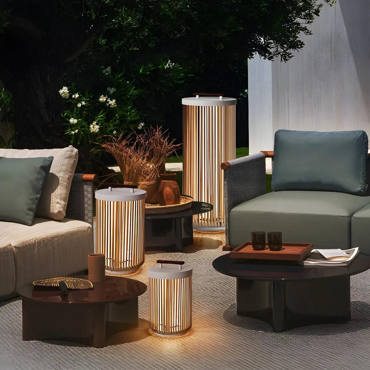 Rattan Grid Metal Cylindrical Post Cap Light Image - 5