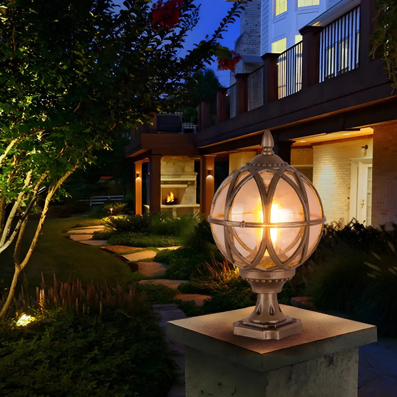 Retro Metal Glass Globe Post Cap Light Image - 1