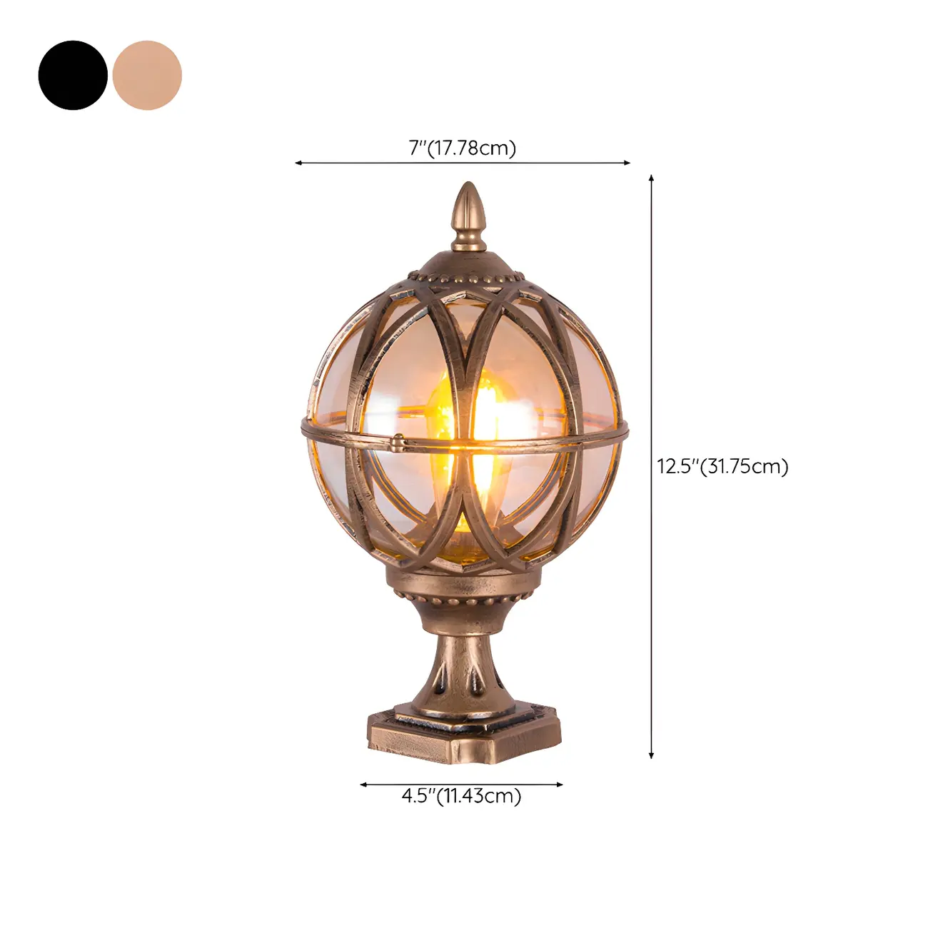Retro Metal Glass Globe Post Cap Light #size | homeyfad