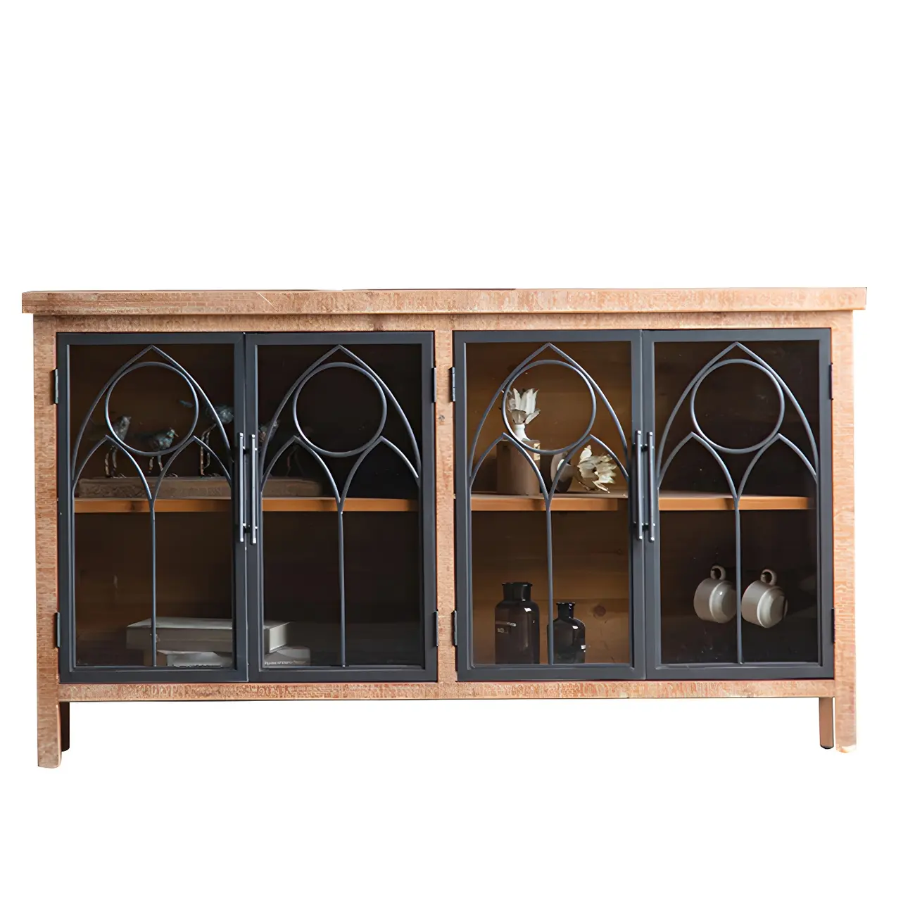Traditional Wooden Glass Display Cabinet with Intricate Design Image - 10 | homeyfad