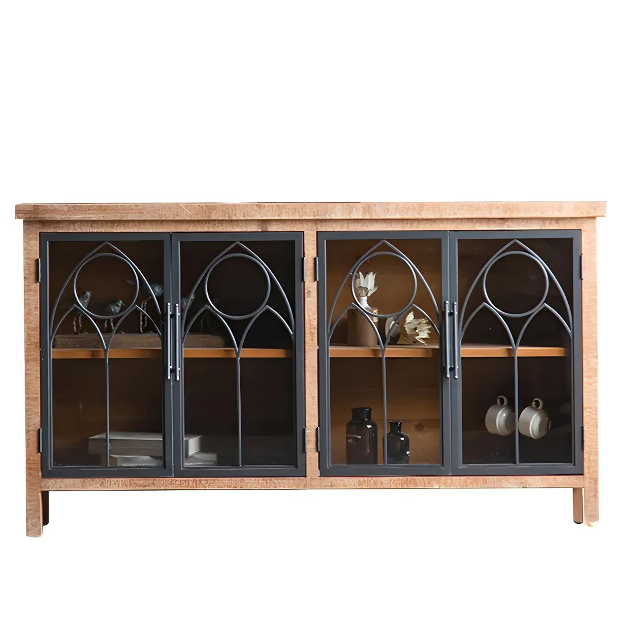 Traditional Wooden Glass Display Cabinet with Intricate Design Image - 10