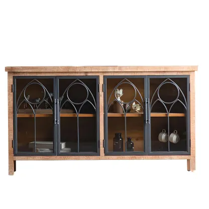 Traditional Wooden Glass Display Cabinet with Intricate Design Image - 10