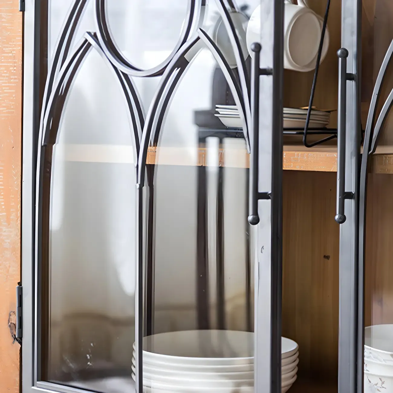 Traditional Wooden Glass Display Cabinet with Intricate Design Image - 14