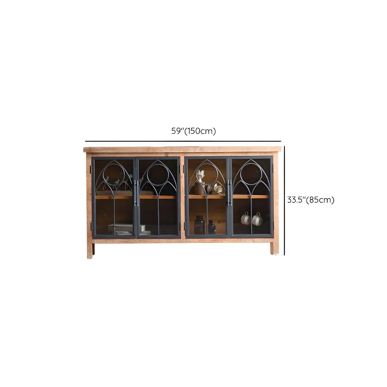 Traditional Wooden Glass Display Cabinet with Intricate Design #size