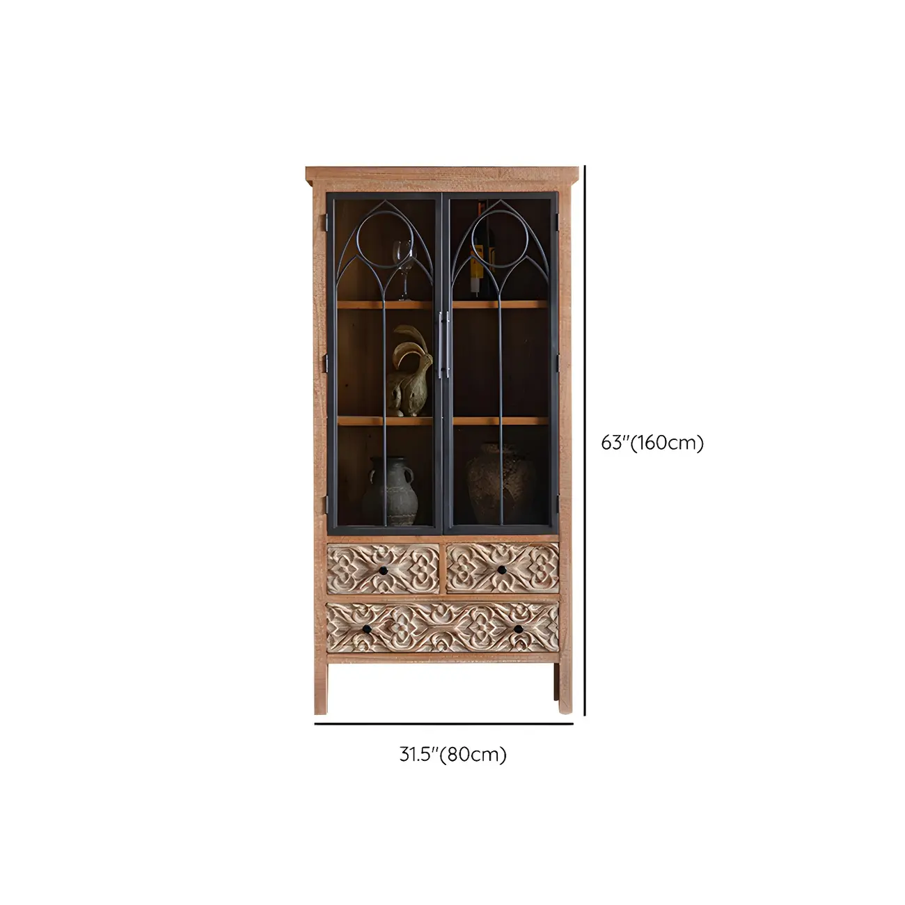 Traditional Wooden Glass Display Cabinet with Intricate Design Image - 16 | homeyfad