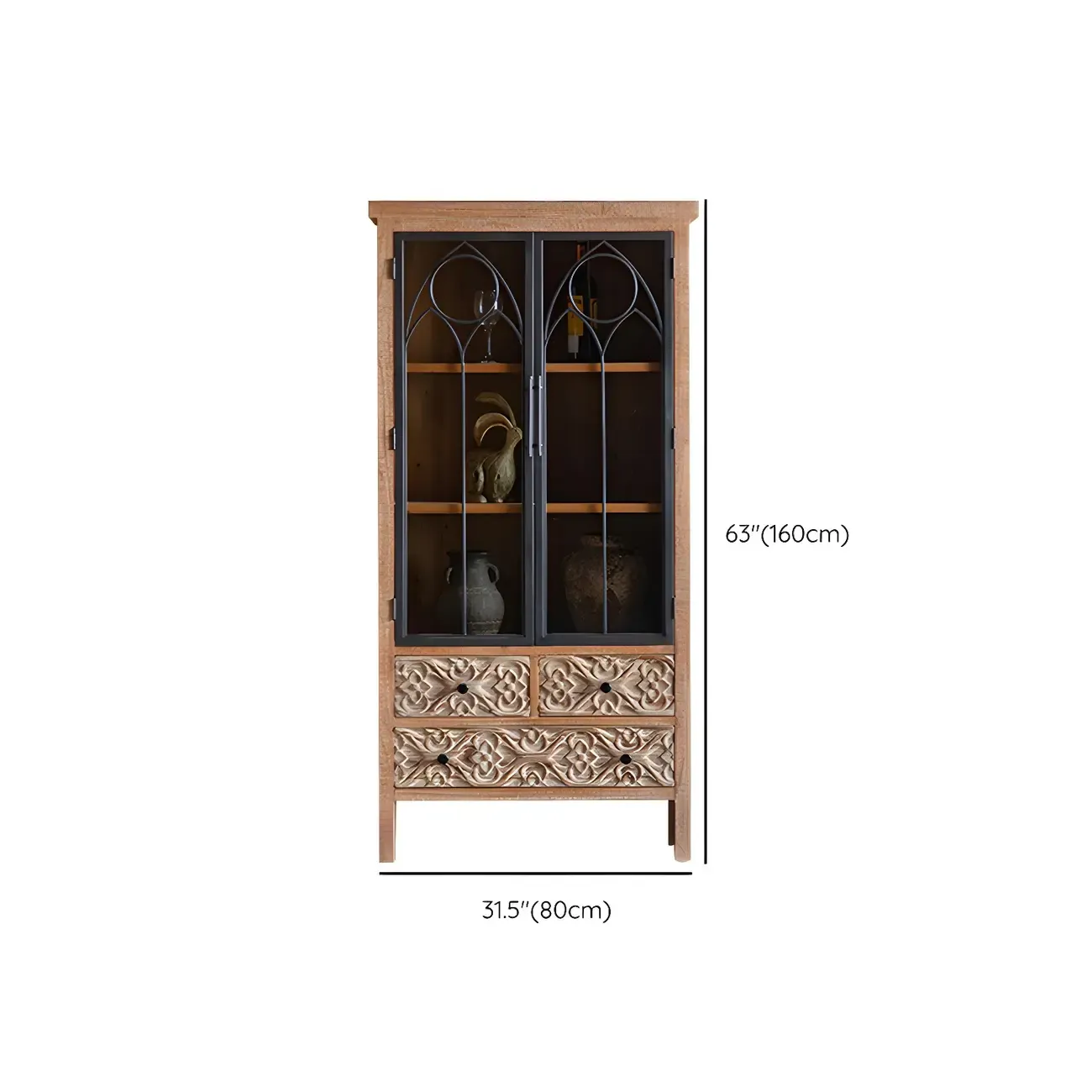 Traditional Wooden Glass Display Cabinet with Intricate Design Image - 16