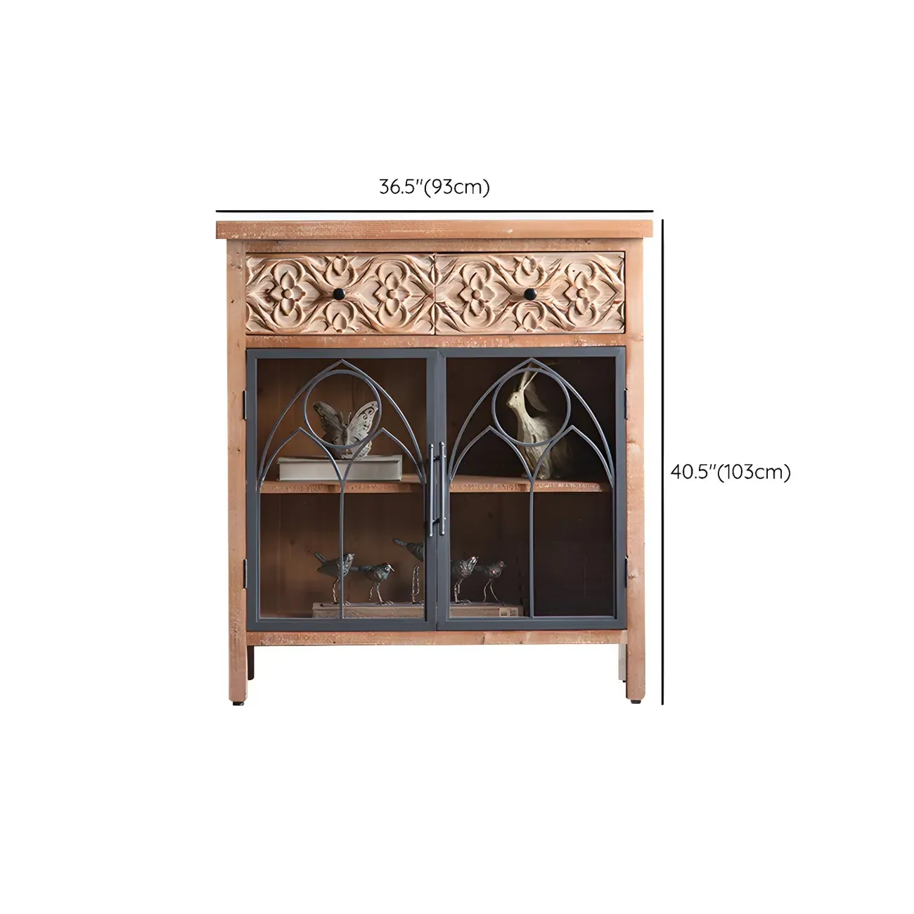 Traditional Wooden Glass Display Cabinet with Intricate Design Image - 17