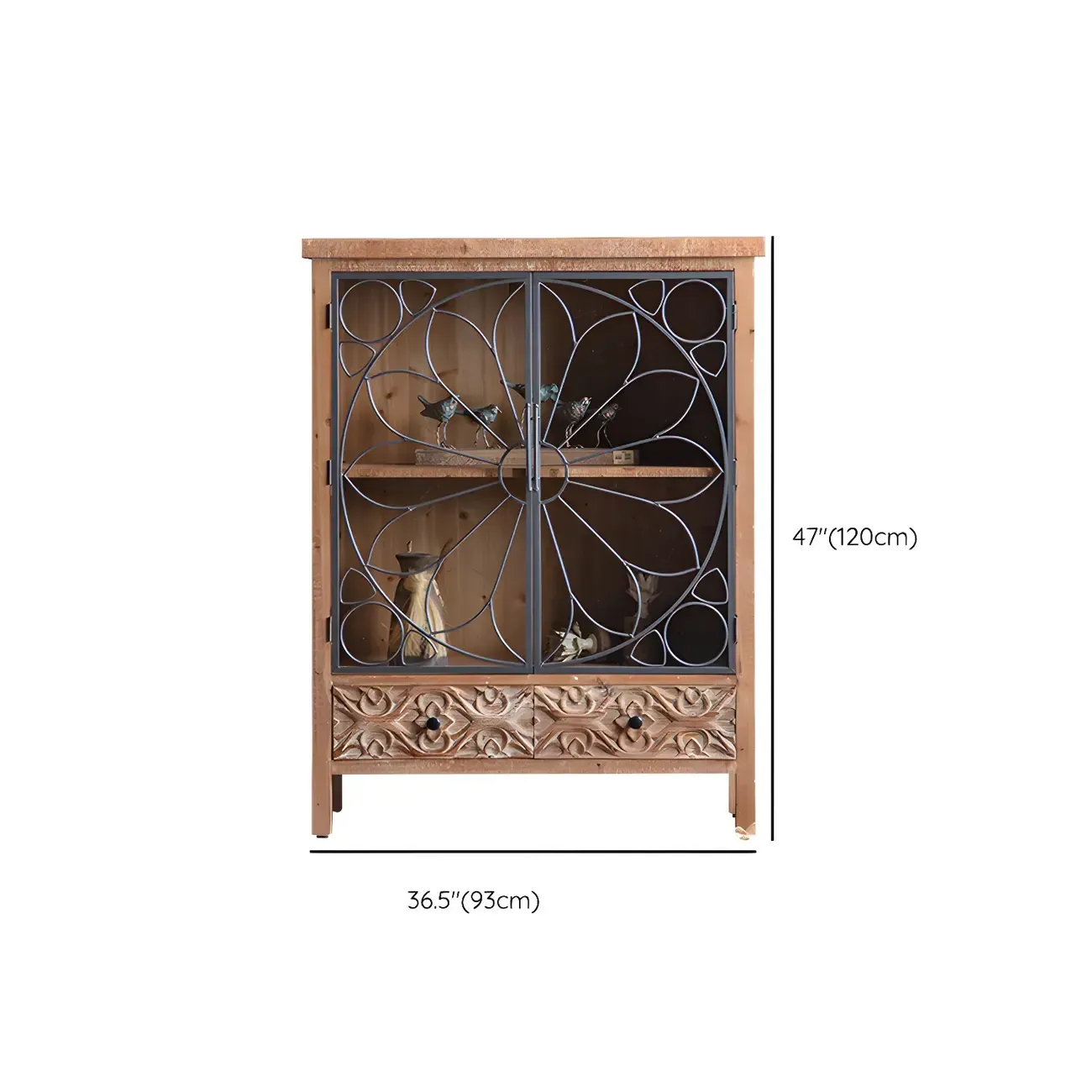 Traditional Wooden Glass Display Cabinet with Intricate Design Image - 19