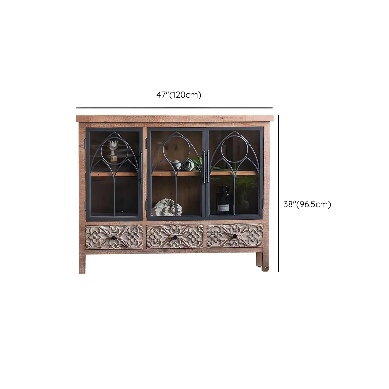 Traditional Wooden Glass Display Cabinet with Intricate Design Image - 20