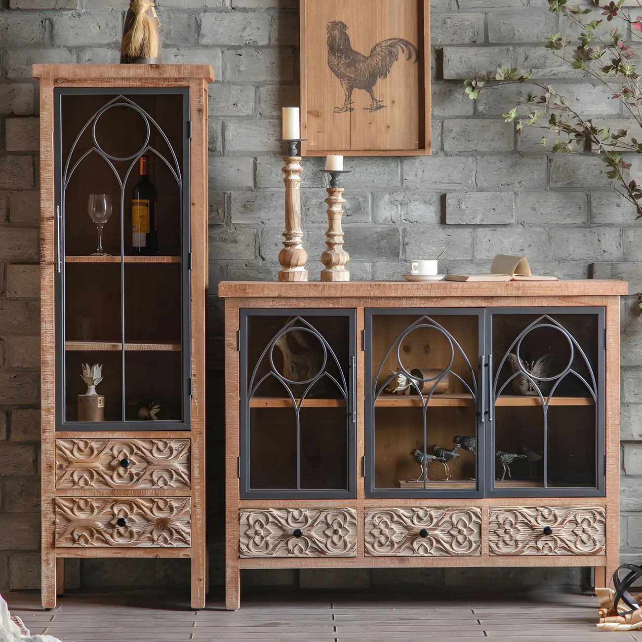 Traditional Wooden Display Cabinet with Glass Doors for Home Image - 1 | homeyfad