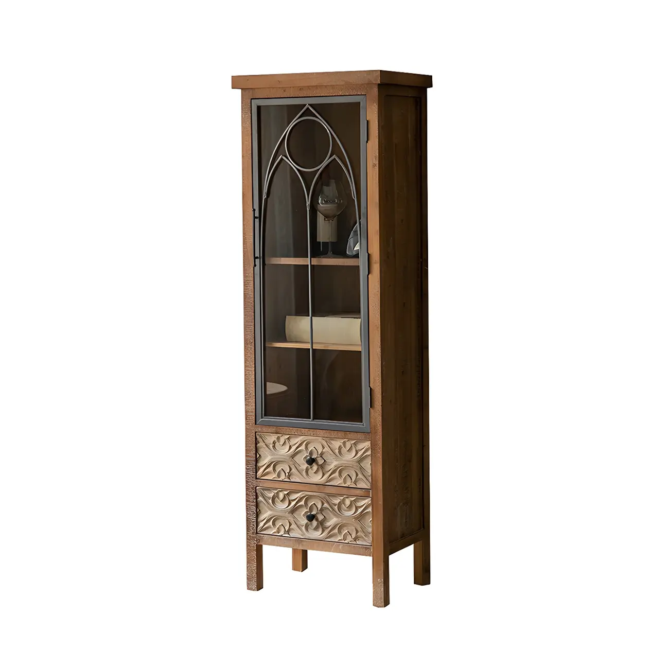 Traditional Wooden Display Cabinet with Glass Doors for Home Image - 2 | homeyfad