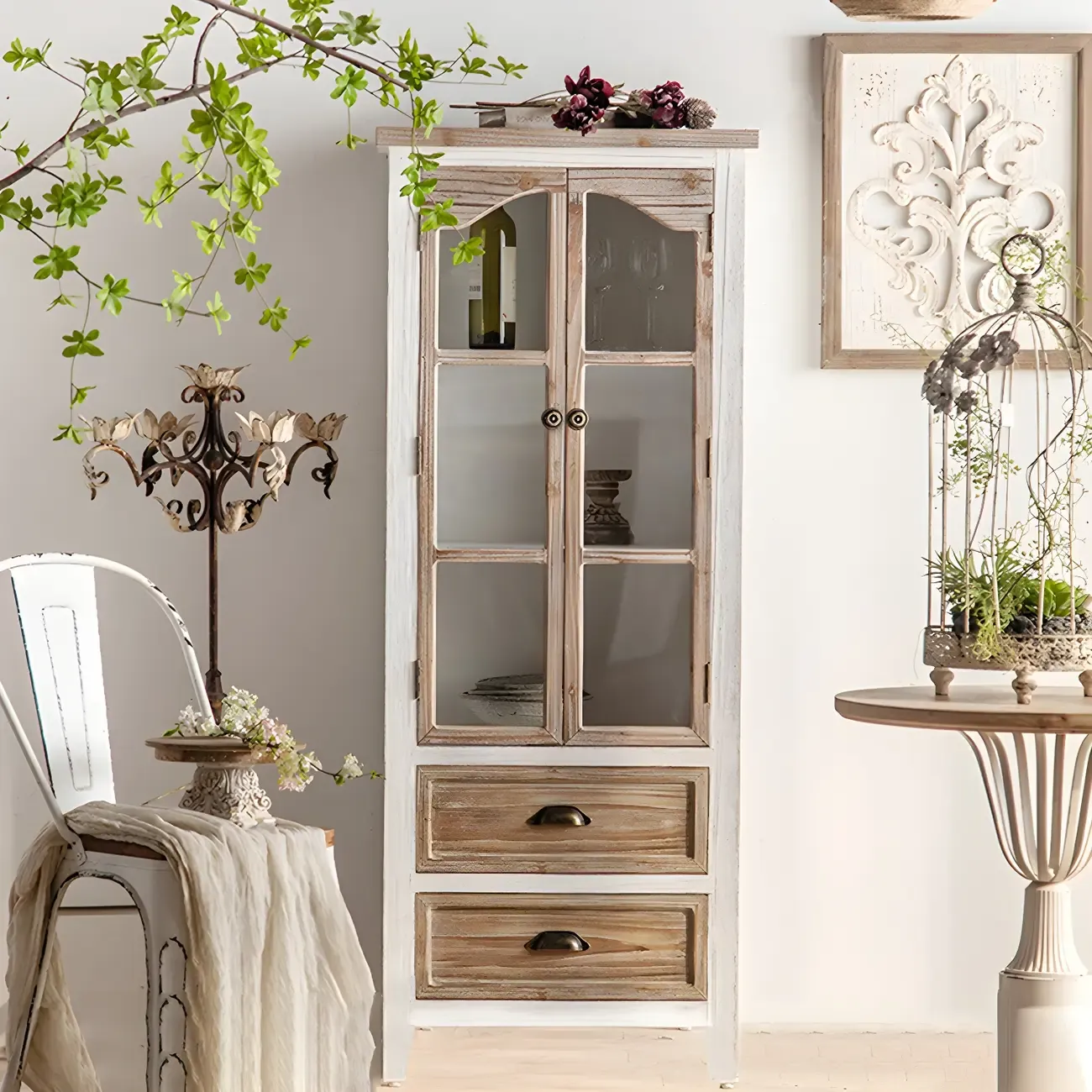 Traditional Wooden Display Cabinet with Glass Doors for Home Image - 3