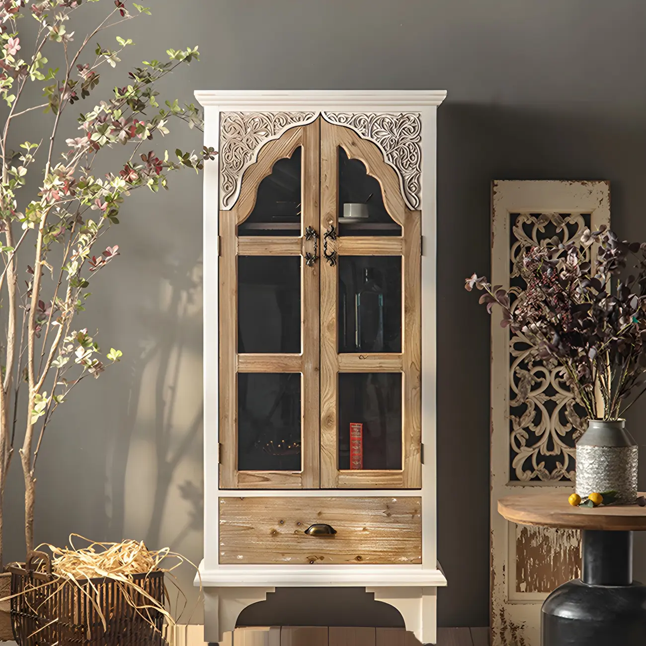 Traditional Wooden Display Cabinet with Glass Doors for Home Image - 5 | homeyfad