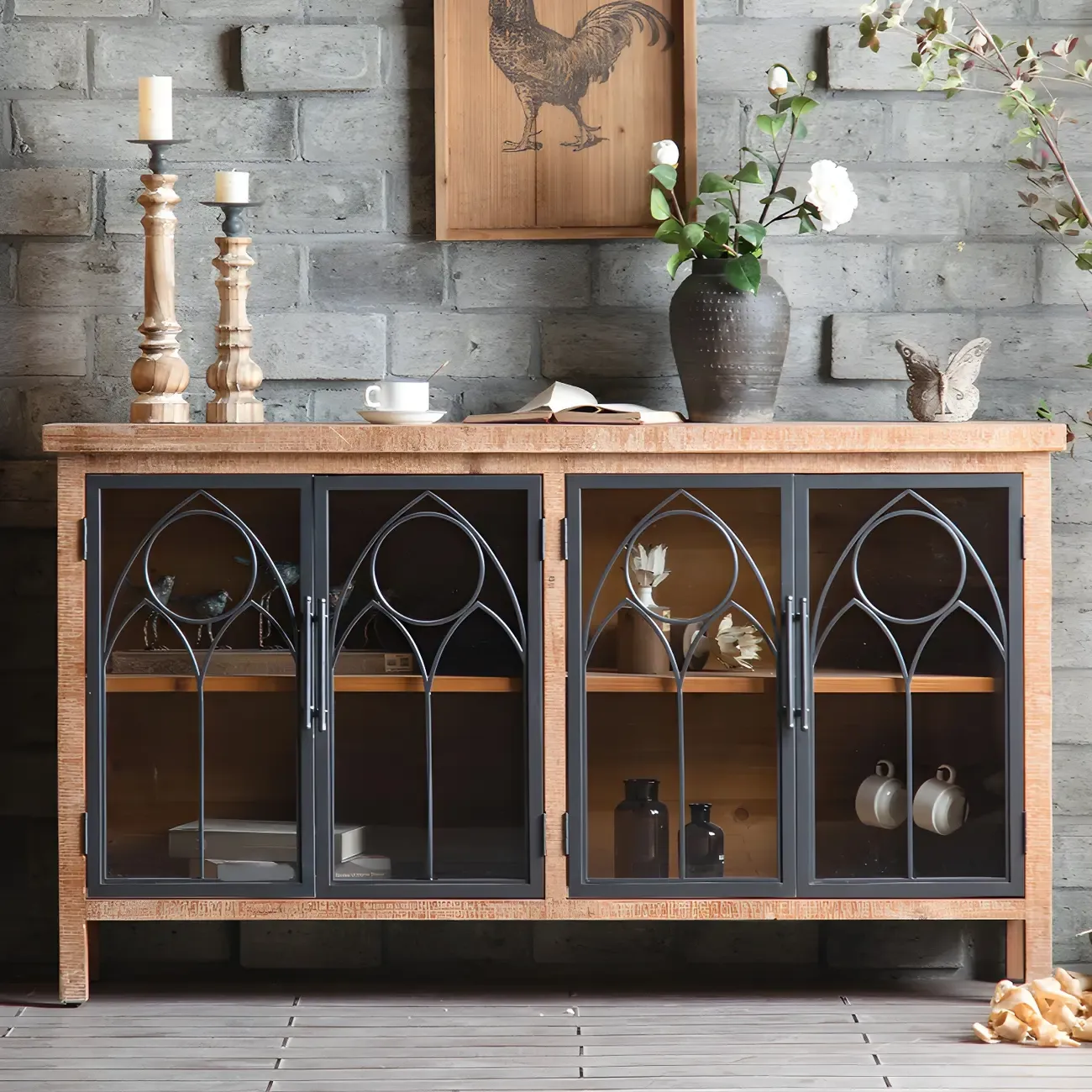 Traditional Wooden Display Cabinet with Glass Doors for Home Image - 6