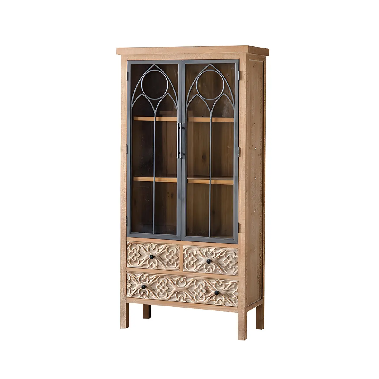 Traditional Wooden Display Cabinet with Glass Doors for Home Image - 7 | homeyfad