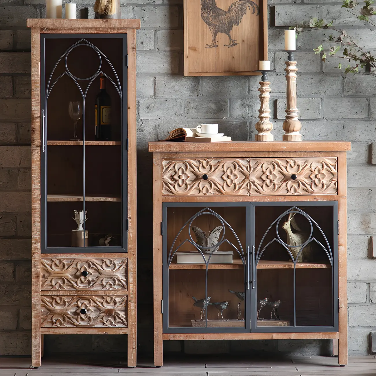 Traditional Wooden Display Cabinet with Glass Doors for Home Image - 8 | homeyfad
