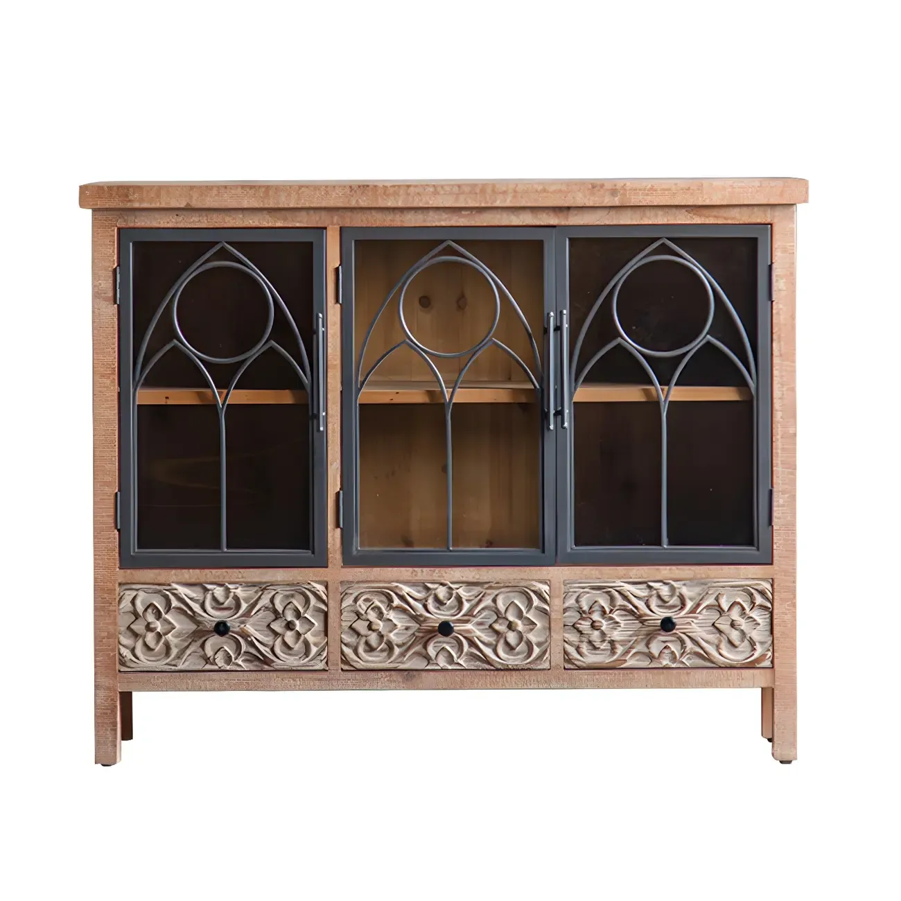 Traditional Wooden Display Cabinet with Glass Doors for Home Image - 10