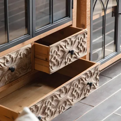 Traditional Wooden Display Cabinet with Glass Doors for Home Image - 11