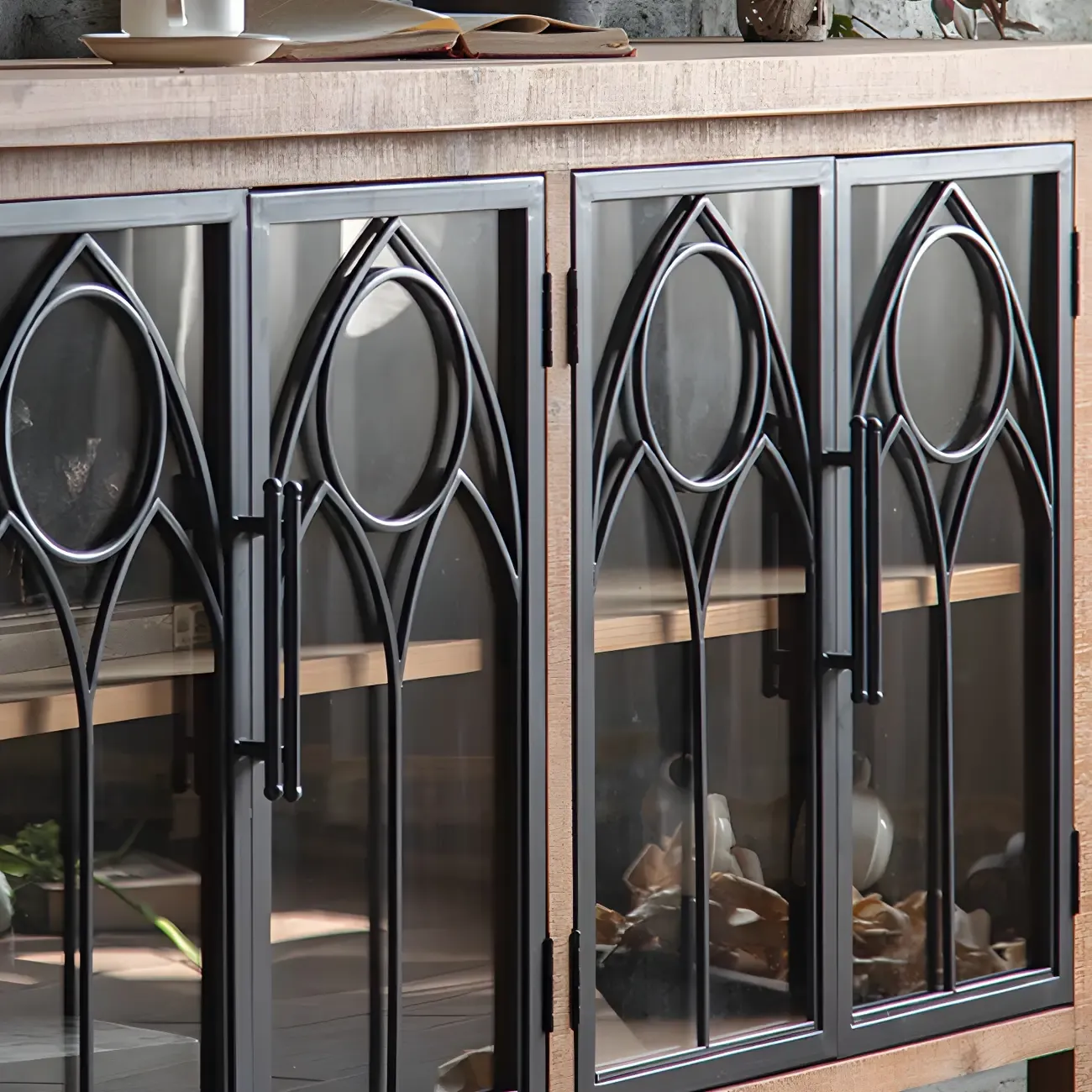 Traditional Wooden Display Cabinet with Glass Doors for Home Image - 15