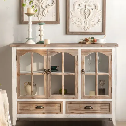 Traditional Wooden Display Cabinet with Glass Doors for Home Image - 16