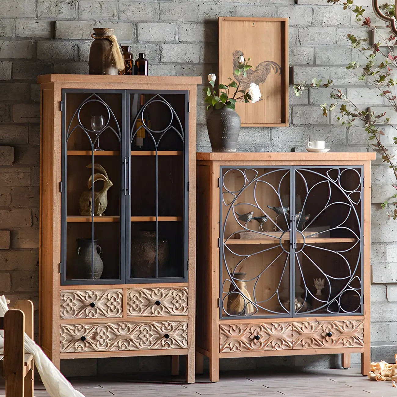 Traditional Wooden Display Cabinet with Glass Doors for Home Image - 17