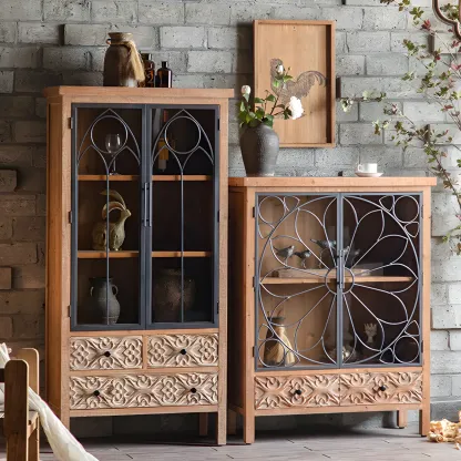 Traditional Wooden Display Cabinet with Glass Doors for Home Image - 17