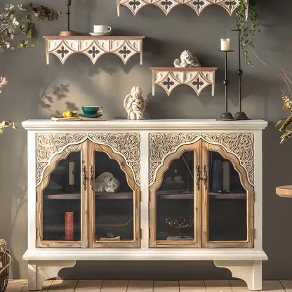 Traditional Wooden Display Cabinet with Glass Doors for Home Image - 18