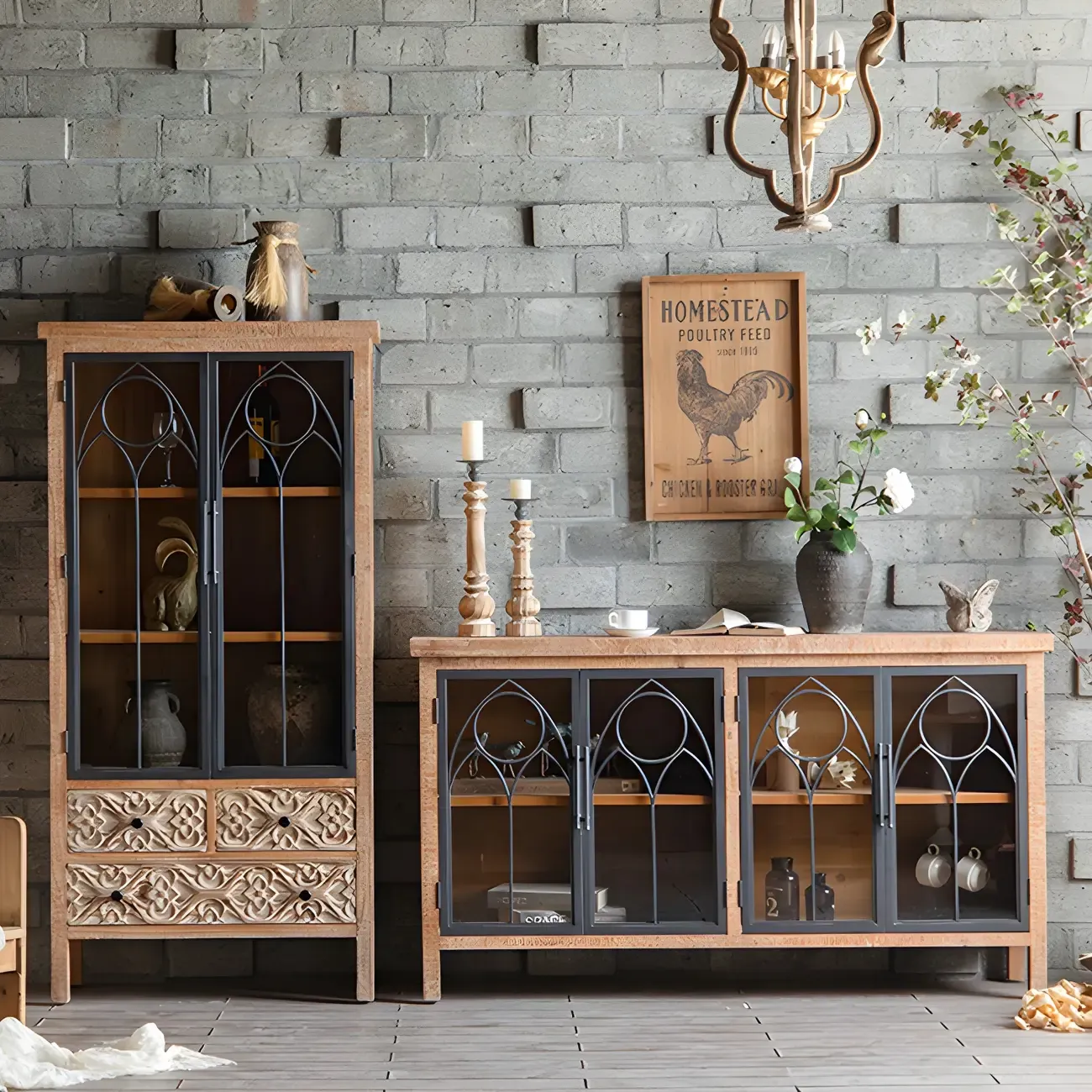 Traditional Wooden Display Cabinet with Glass Doors for Home Image - 20