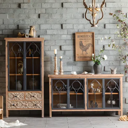 Traditional Wooden Display Cabinet with Glass Doors for Home Image - 20