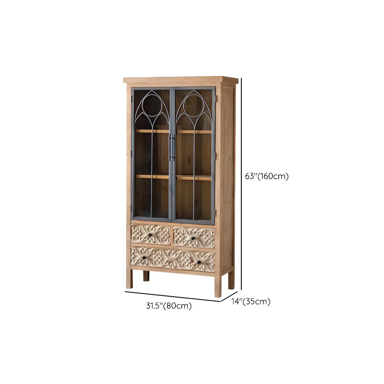 Traditional Wooden Display Cabinet with Glass Doors for Home Image - 22