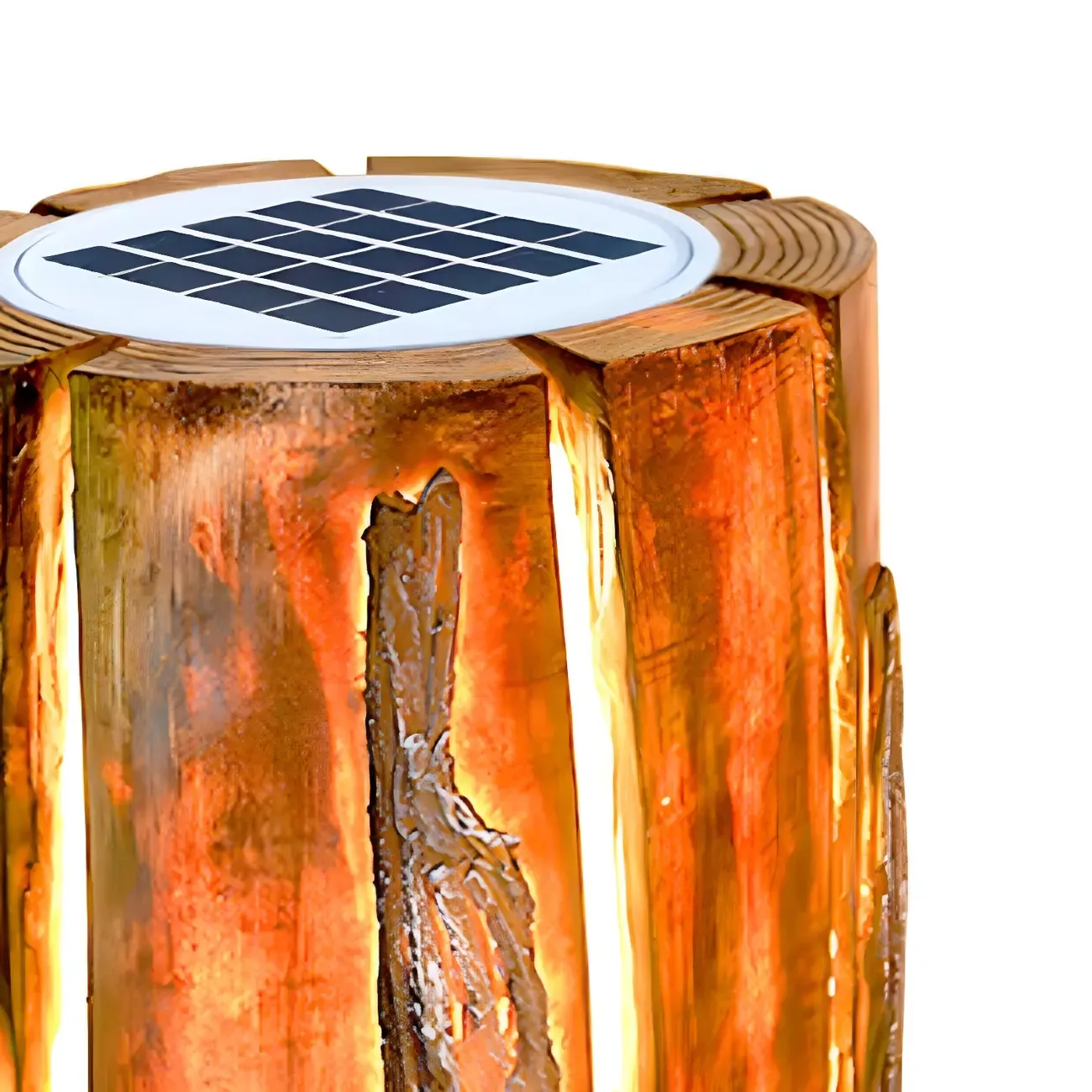 Resin Solar Wood Finish Cylinder Post Cap Light Image - 6