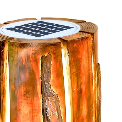 Resin Solar Wood Finish Cylinder Post Cap Light Image - 6