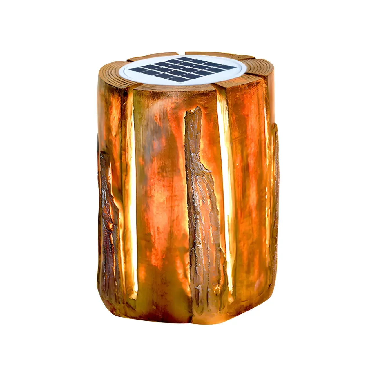 Resin Solar Wood Finish Cylinder Post Cap Light Image - 5
