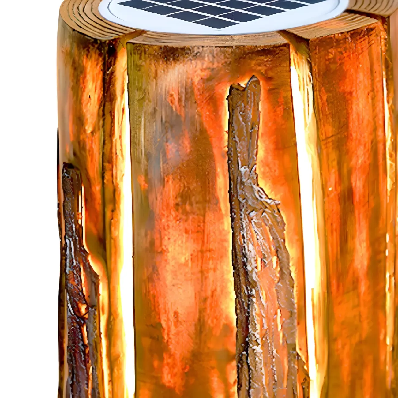 Resin Solar Wood Finish Cylinder Post Cap Light Image - 7