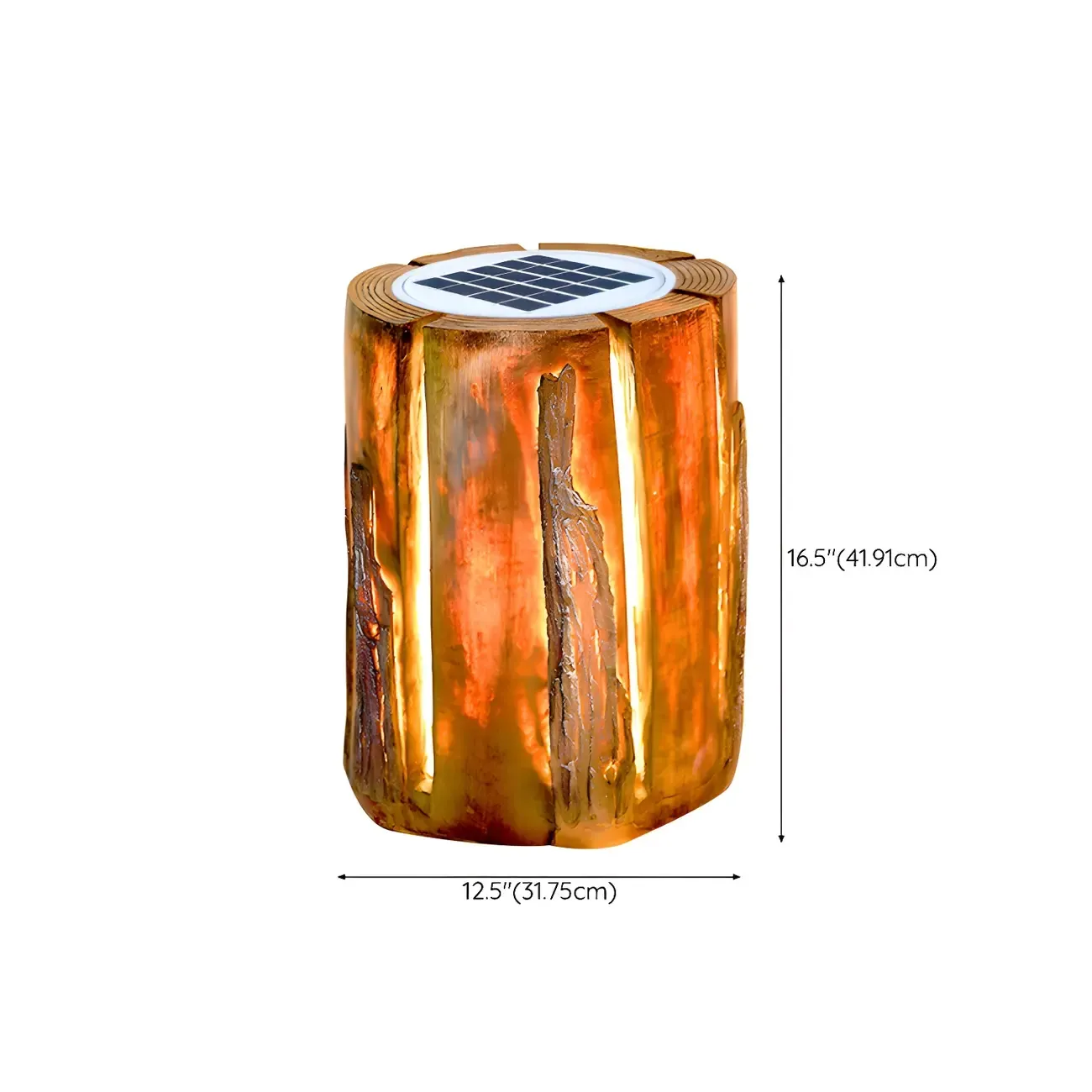 Resin Solar Wood Finish Cylinder Post Cap Light #size