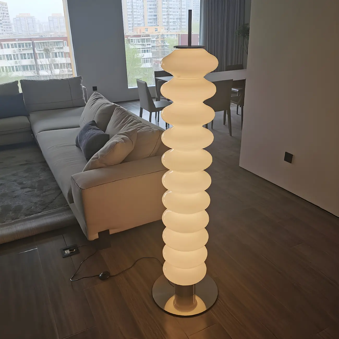 Standing White LED Glass Floor Lamp for Living Room Decor Image - 5 | homeyfad
