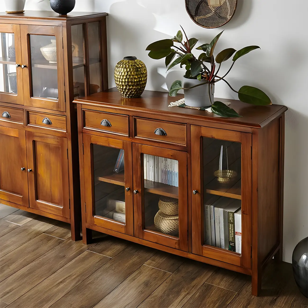 Traditional Solid Wood Display Cabinet with Glass Doors for Home Image - 5 | homeyfad