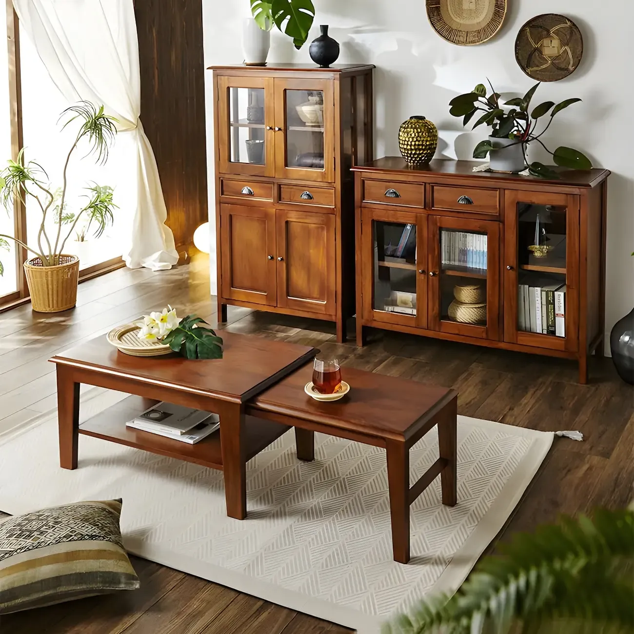 Traditional Solid Wood Display Cabinet with Glass Doors for Home Image - 6