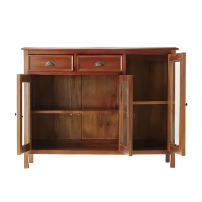 Traditional Solid Wood Display Cabinet with Glass Doors for Home Image - 7
