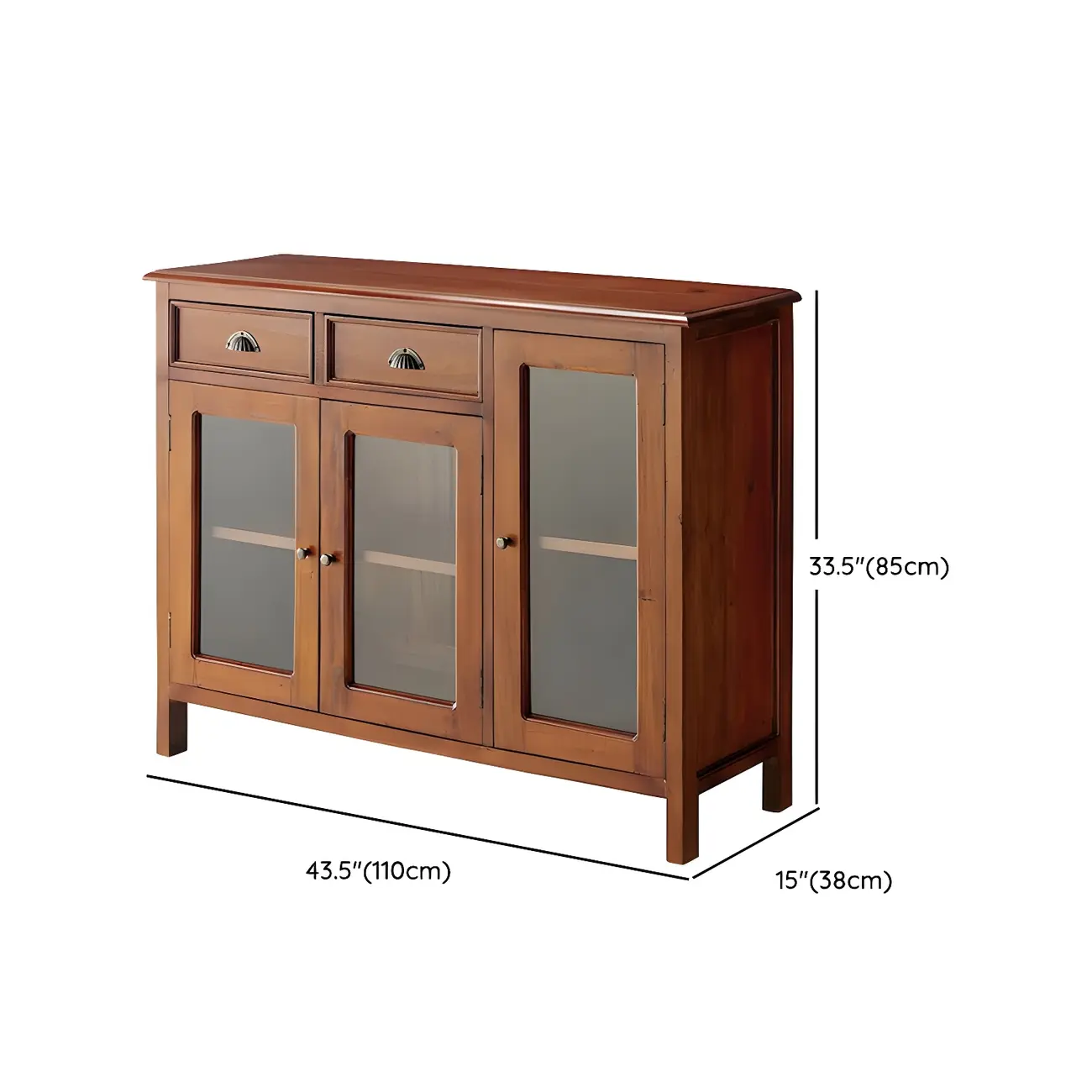 Traditional Solid Wood Display Cabinet with Glass Doors for Home #size