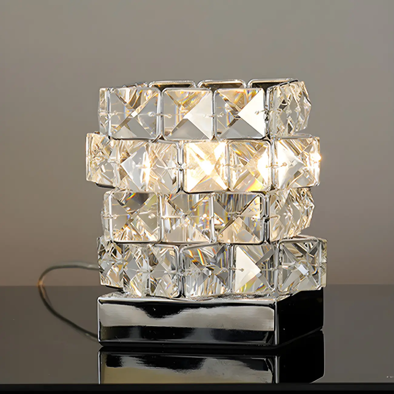 Modern Rectangular Crystal LED Table Lamp for Bedroom Image - 4 | homeyfad
