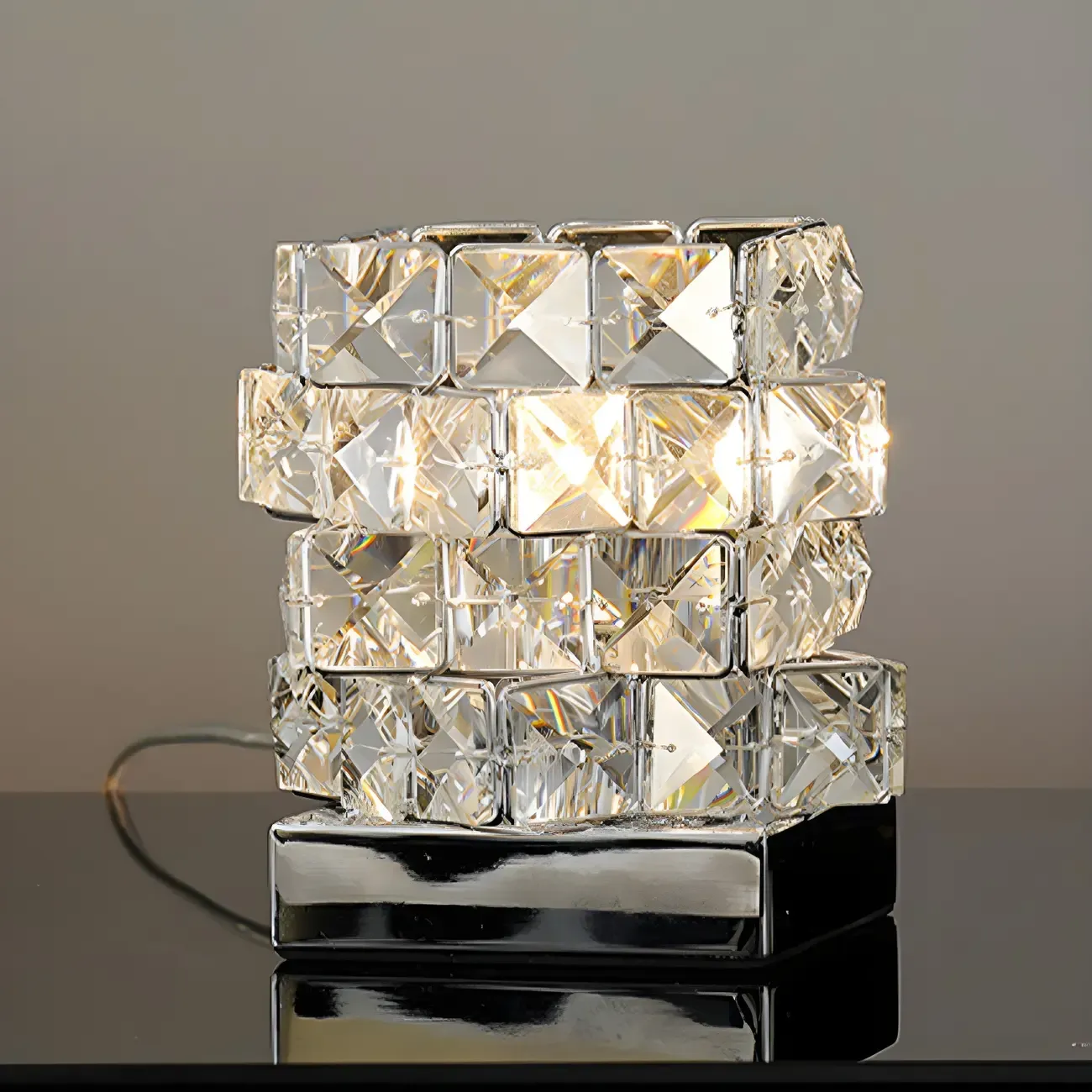 Modern Rectangular Crystal LED Table Lamp for Bedroom Image - 4