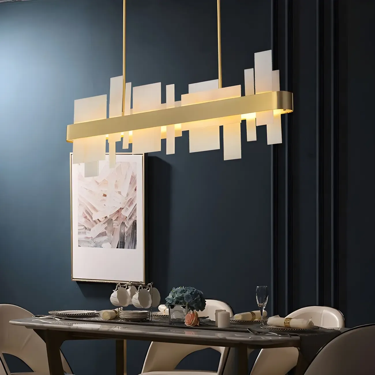 Sleek Modern Gold Rectangle LED Pendant Light Image - 2