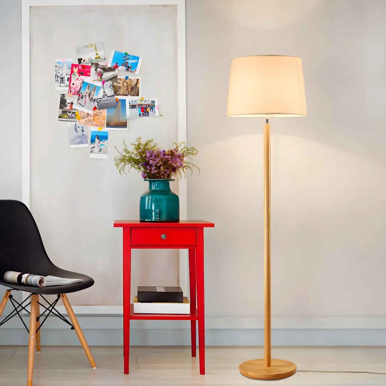 Modern Wooden Floor Lamp Minimalist Design for Living Room Image - 4