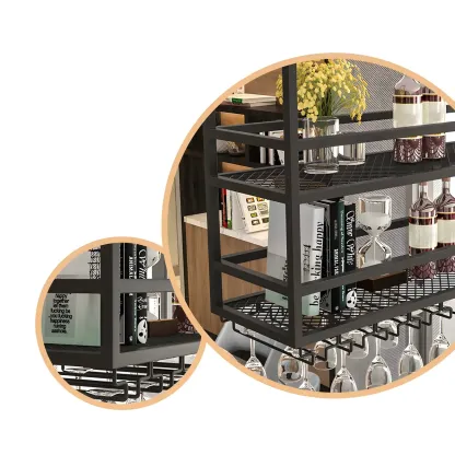 Black Metal Large Hanging Wine Rack with Glass Holder Image - 7
