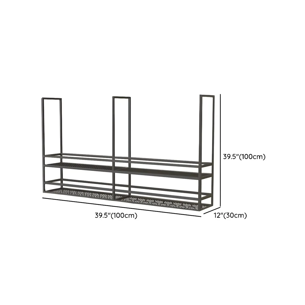 Black Metal Large Hanging Wine Rack with Glass Holder #size