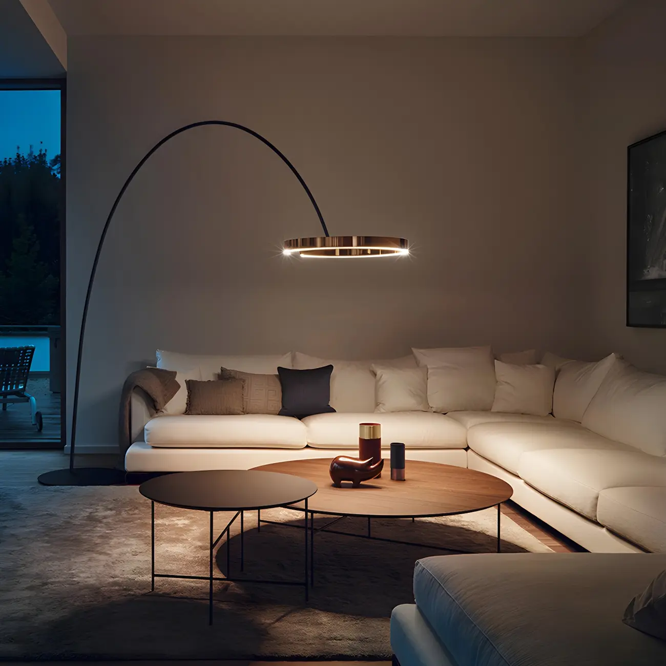 Metal Ring LED Arched Gold Floor Lamp Standing Light Dimmable | homeyfad