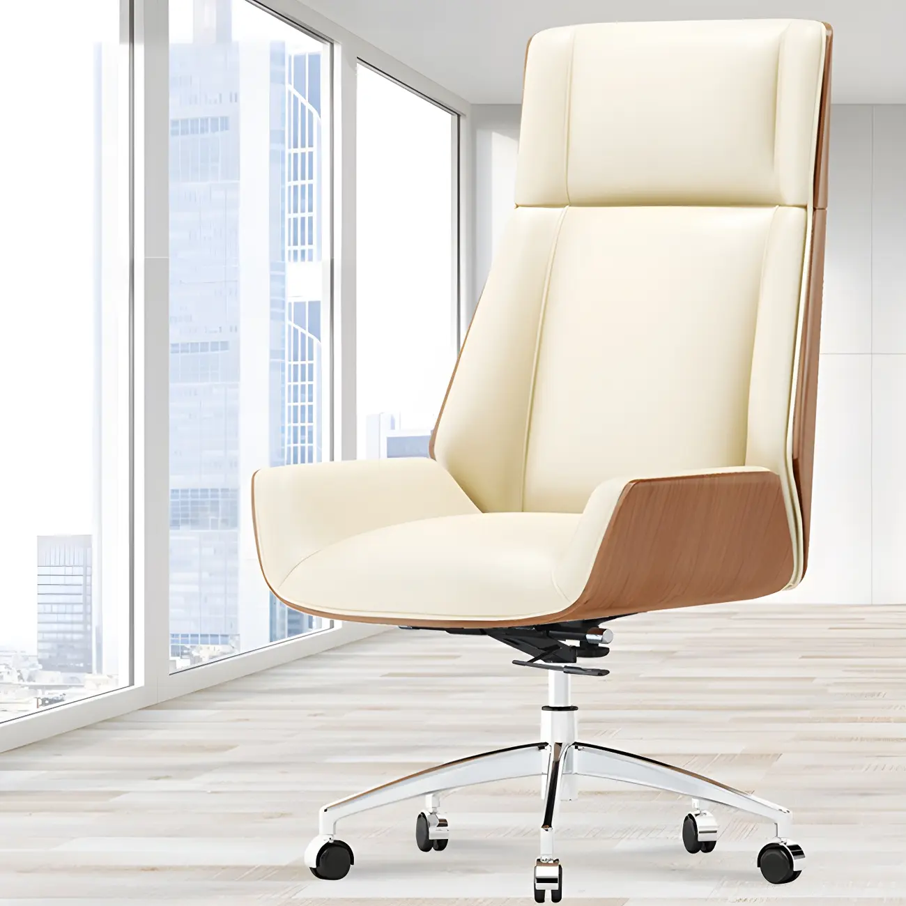 Modern High-Back Ergonomic Genuine Leather Swivel Office Chairs Image - 5 | homeyfad